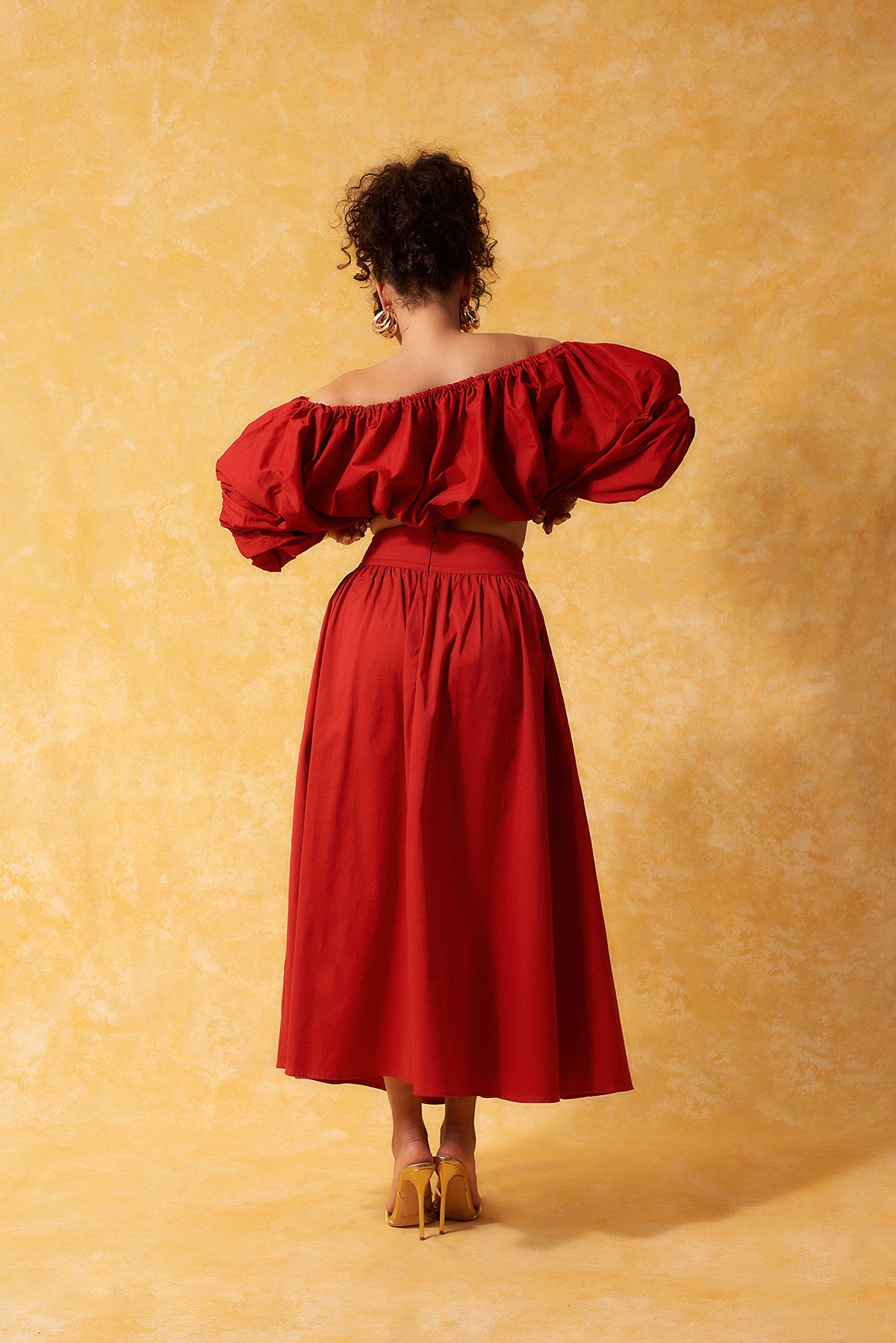 Amaya Cotton Gathered Maxi Skirt - Red