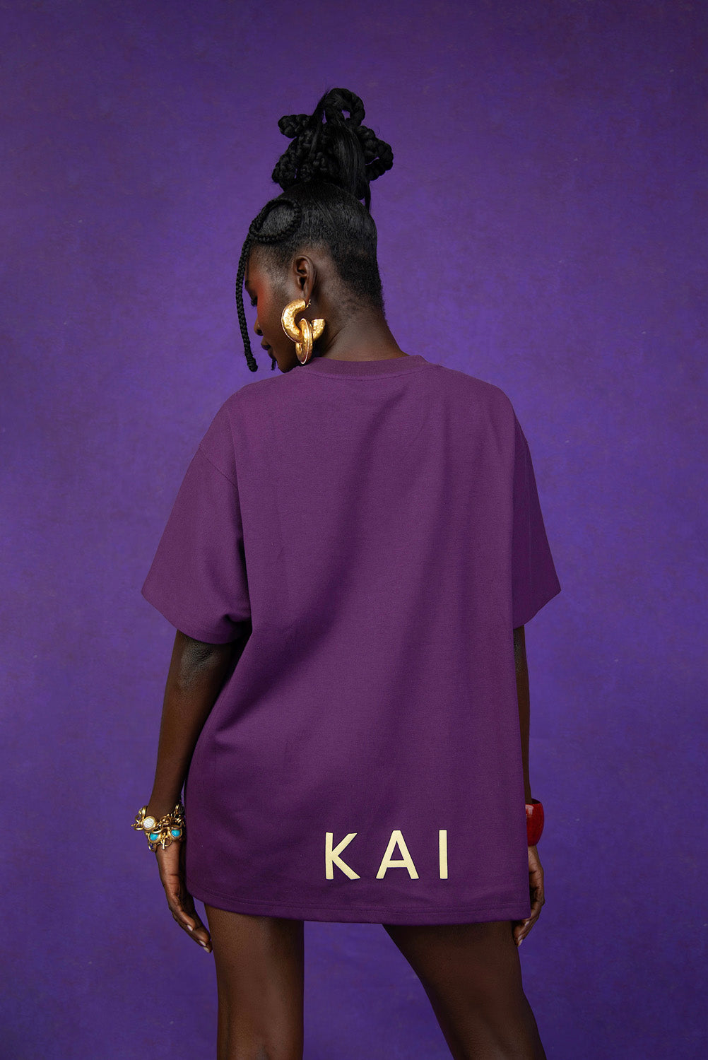 Kaili Oversized Cotton Logo Printed T-Shirt - Purple