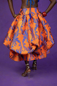 Adeola Printed Brocade Bubble  Skirt - Orange