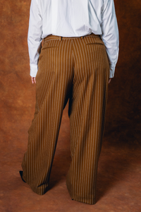 Robyn Pinstripe Trousers - Caramel