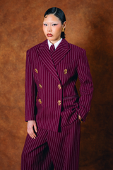 Robyn Double-Breasted Pinstripe Blazer - Bordeaux