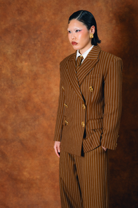Robyn Double-Breasted Pinstripe Blazer - Caramel