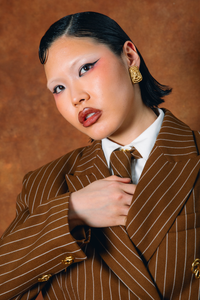 Robyn Double-Breasted Pinstripe Blazer - Caramel