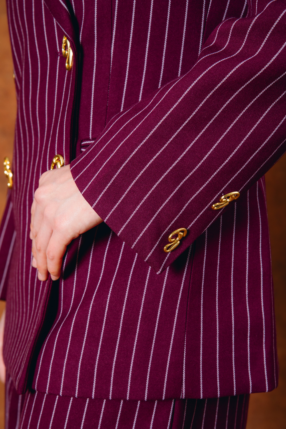 Robyn Double-Breasted Pinstripe Blazer - Bordeaux