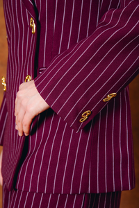 Robyn Double-Breasted Pinstripe Blazer - Bordeaux