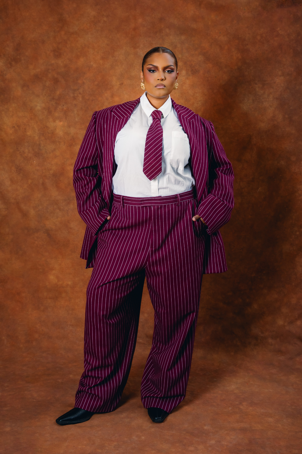Robyn Pinstripe Tie - Bordeaux