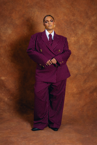 Robyn Double-Breasted Pinstripe Blazer - Bordeaux