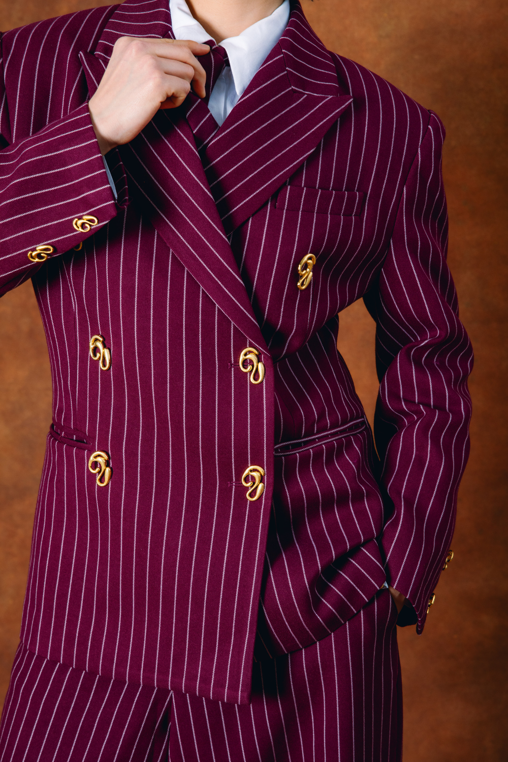 Robyn Double-Breasted Pinstripe Blazer - Bordeaux