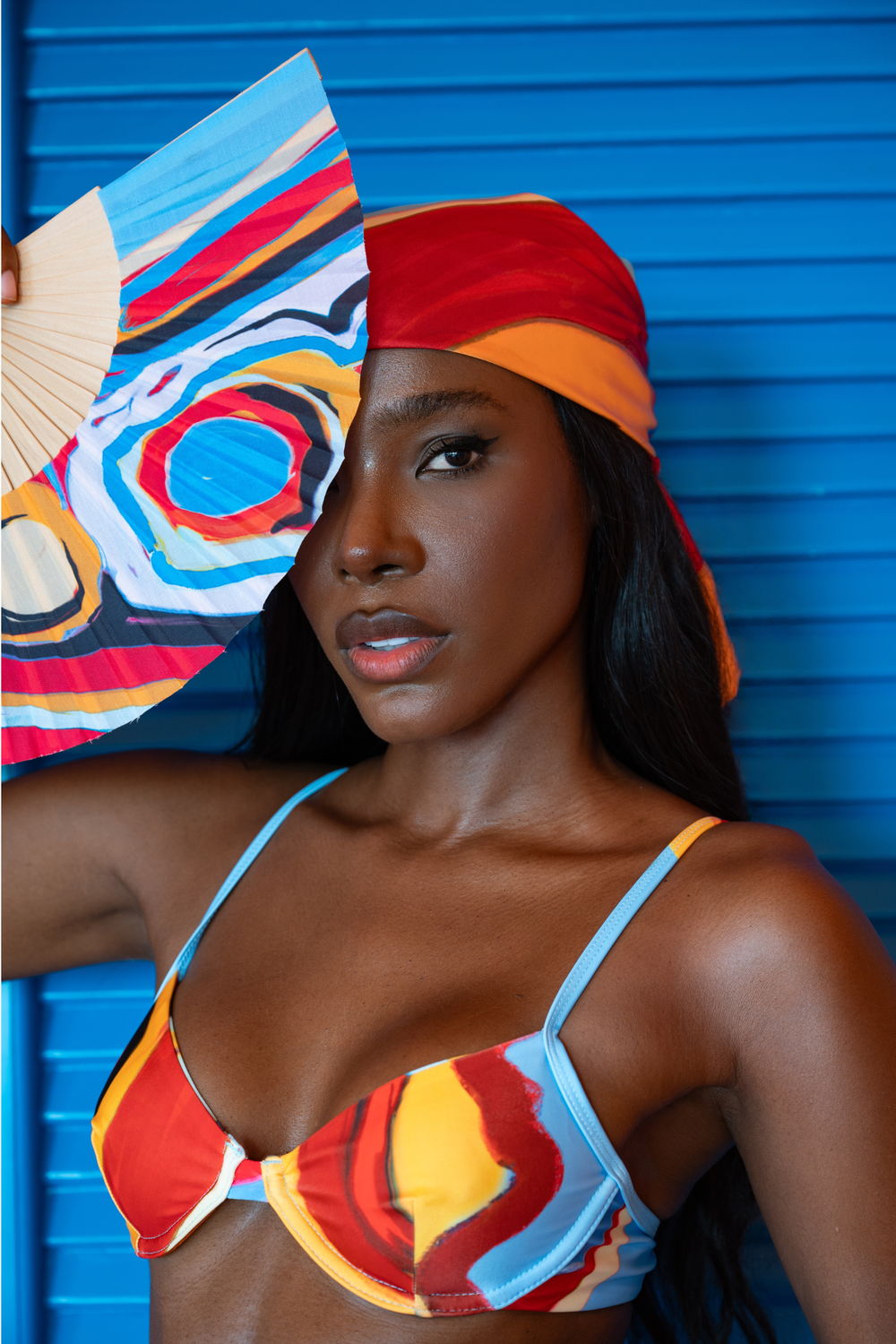 Kaikini Printed Balcony Bikini Top - Isimi Print - Blue