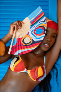 Kaikini Printed Balcony Bikini Top - Isimi Print - Blue