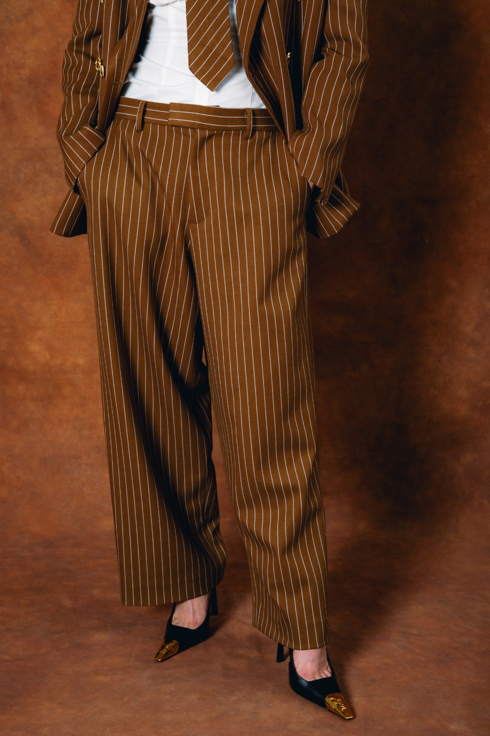 Robyn Pinstripe Trousers - Caramel