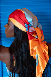 Elysia Silky Satin Scarf - Isimi Print - Blue