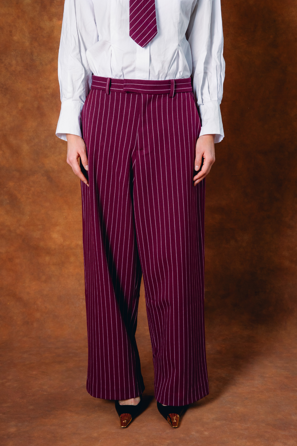 Robyn Pinstripe Trousers - Bordeaux