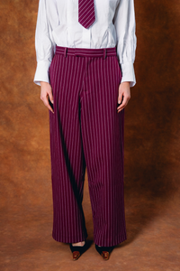 Robyn Pinstripe Trousers - Bordeaux