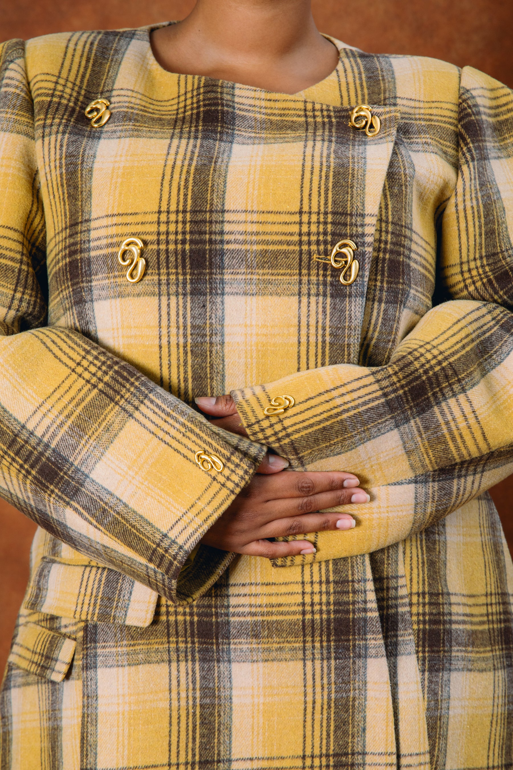 Monroe Checkered Double-Breasted Mini Dress - Gold Kai Collective Monroe Checkered Double-Breasted Mini Dress - Gold Kai Collective