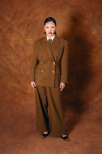Robyn Double-Breasted Pinstripe Blazer - Caramel