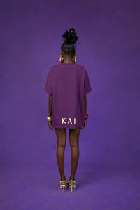 Kaili Oversized Cotton Logo Printed T-Shirt - Purple