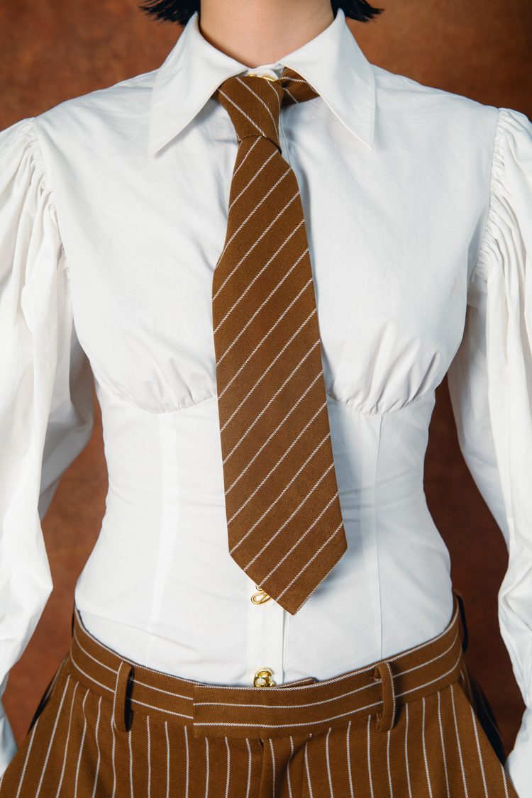 Robyn Pinstripe Tie - Caramel