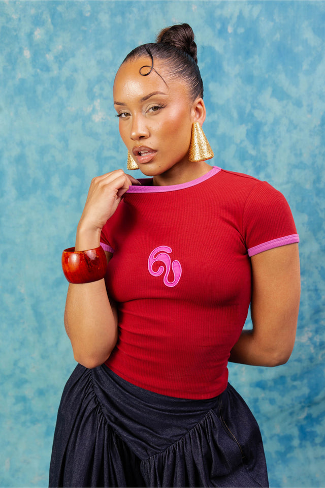 Nao Cotton Logo Embroidered Baby Tee - Red
