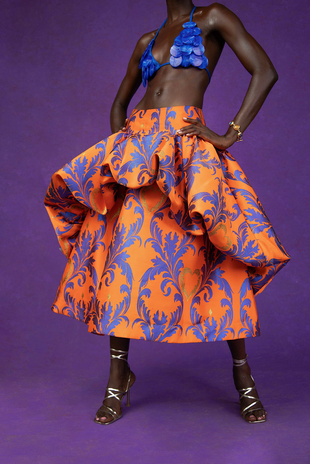 Adeola Printed Brocade Bubble  Skirt - Orange