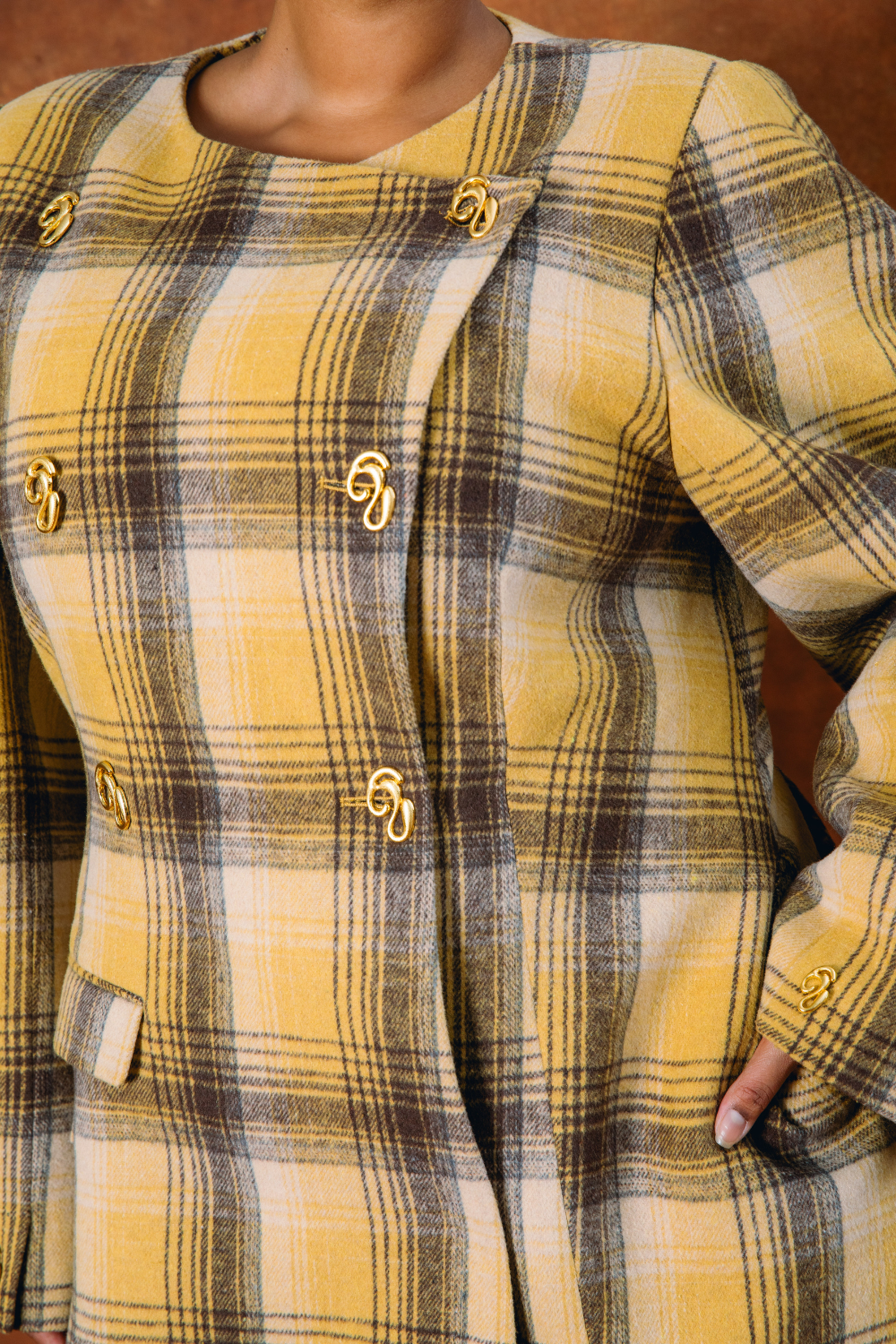 Monroe Checkered Double-Breasted Mini Dress - Gold Kai Collective Monroe Checkered Double-Breasted Mini Dress - Gold Kai Collective