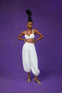 Noore Cotton Parachute Logo Embroidered Trousers - White