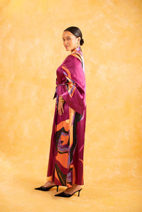 Anaya Silky Satin Printed Robe - Isimi Print - Magenta