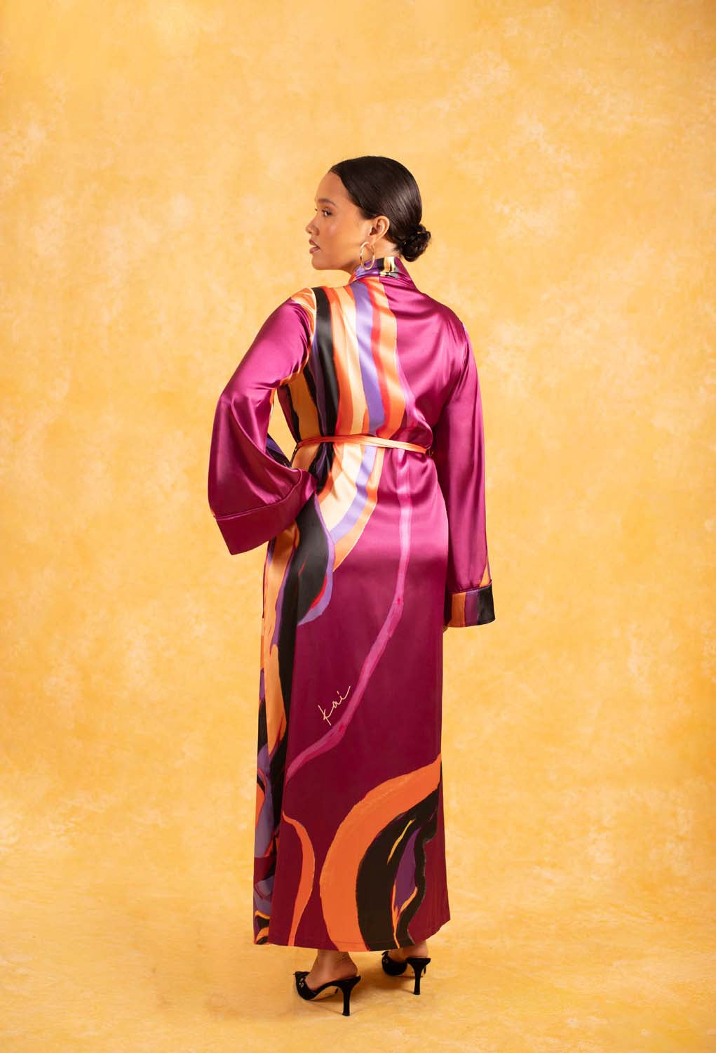Anaya Silky Satin Printed Robe - Isimi Print - Magenta