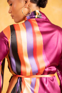 Anaya Silky Satin Printed Robe - Isimi Print - Magenta