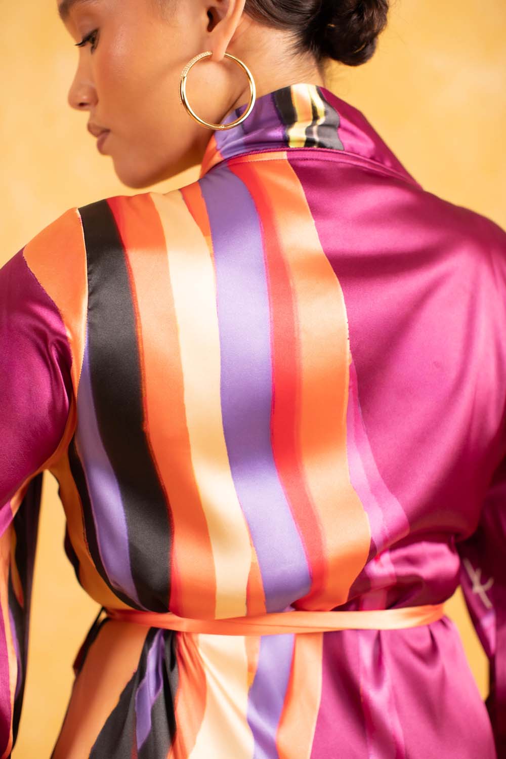 Anaya Silky Satin Printed Robe - Isimi Print - Magenta