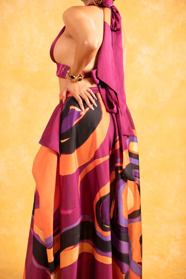 Indira Halter Silky Satin Printed Top - Isimi Print - Magenta