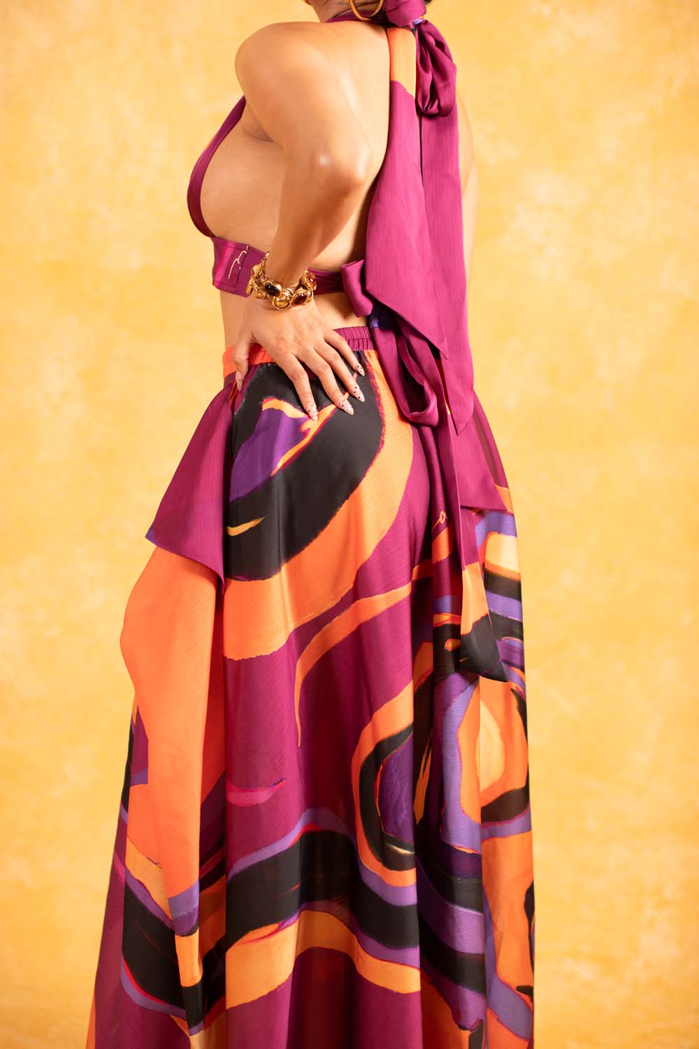 Indira Halter Silky Satin Printed Top - Isimi Print - Magenta