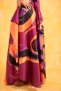 Malia Ruched Silky Satin Printed Maxi Skirt - Isimi Print - Magenta