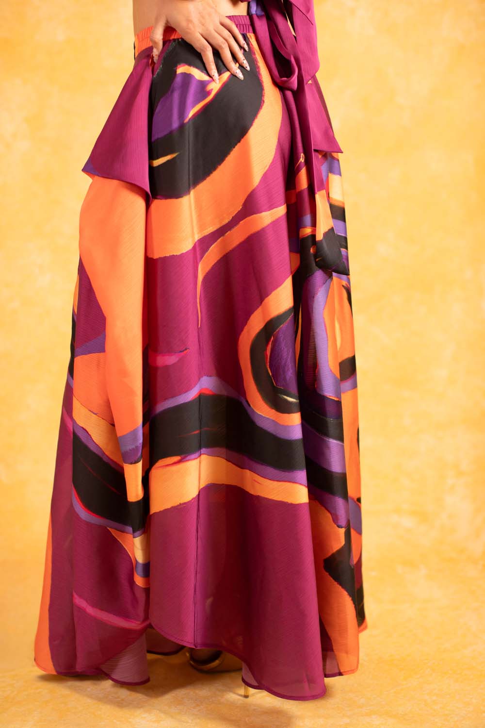 Malia Ruched Silky Satin Printed Maxi Skirt - Isimi Print - Magenta