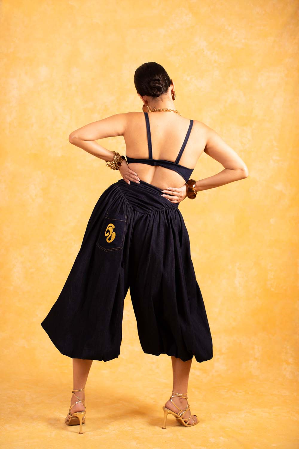 Noore Parachute Logo Embroidered Trousers - Denim