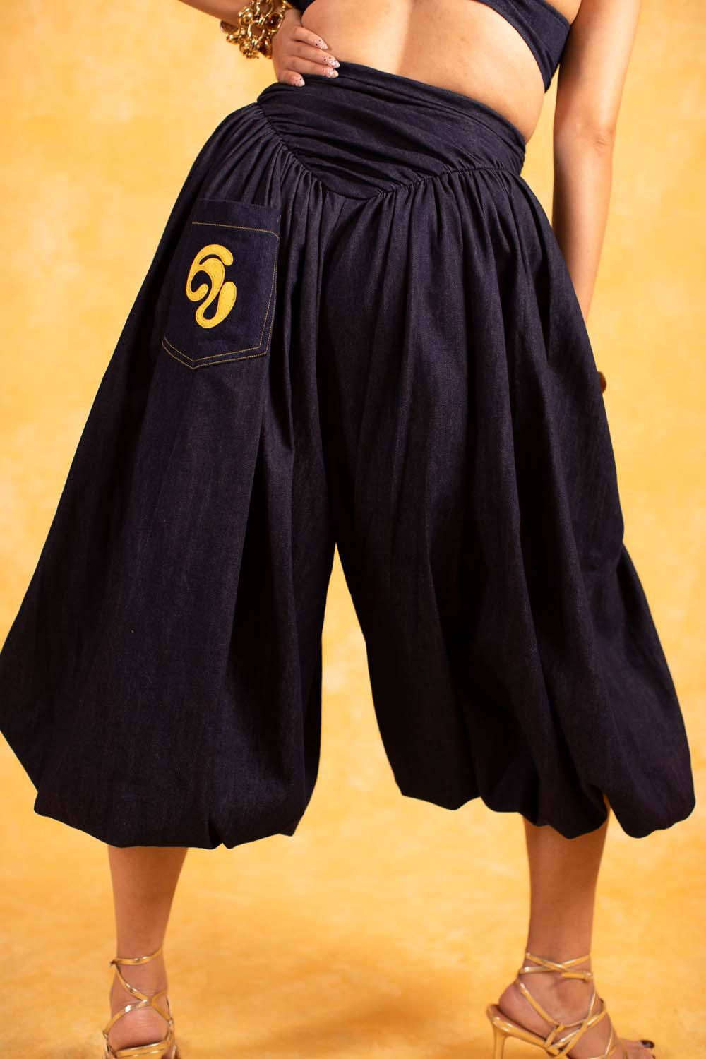 Noore Parachute Logo Embroidered Trousers - Denim