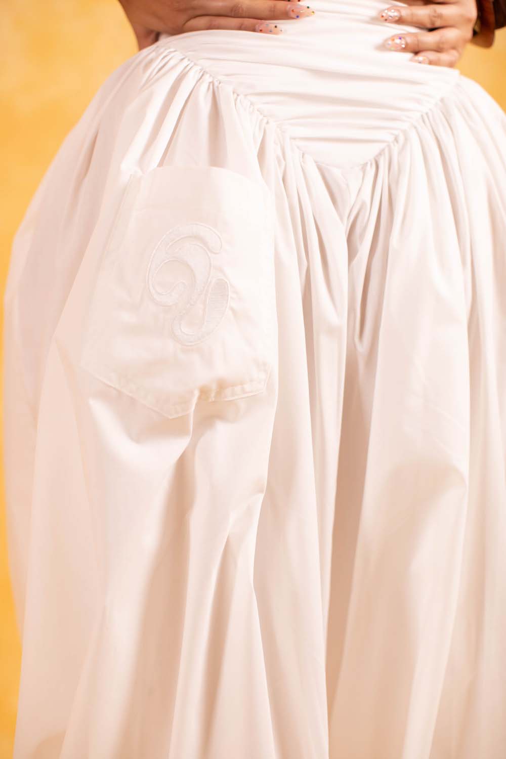 Noore Cotton Parachute Logo Embroidered Trousers - White