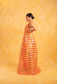 Naya Technical Organza Halter Low Back Shirt Dress - Orange