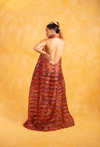 Naya Technical Organza Halter Low Back Shirt Dress - Burgundy