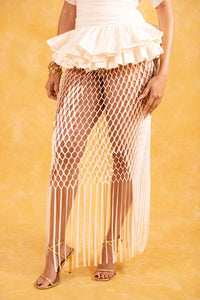 Yumi Faux Suede Laser Cut Skirt - White