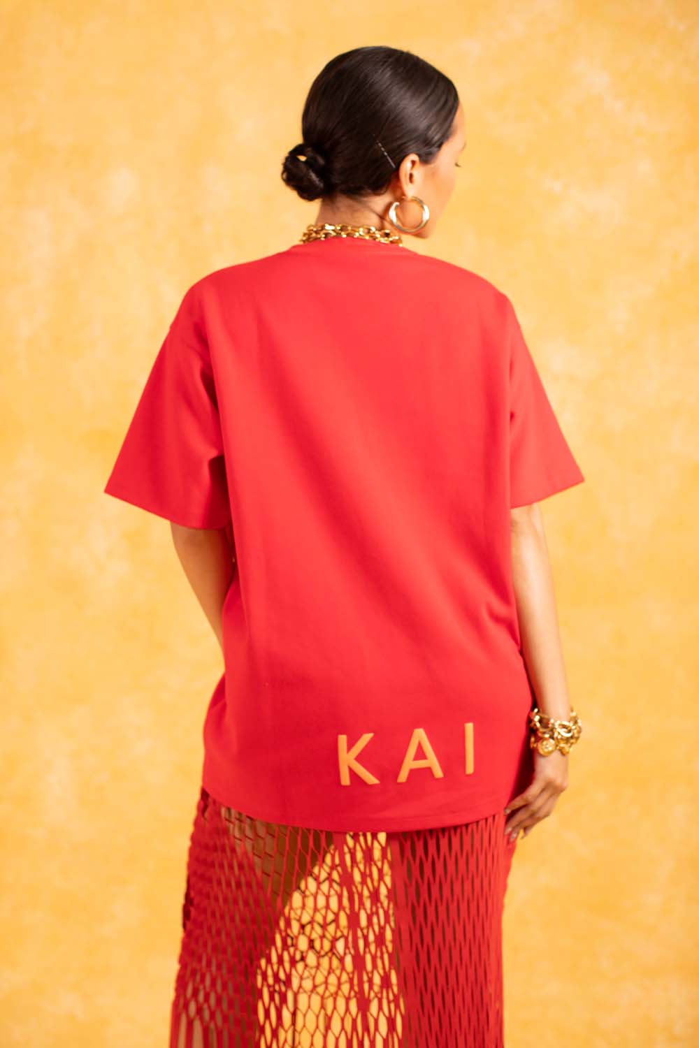 Kaili Oversized Cotton Logo Printed T-Shirt - Red