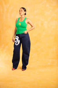 Nao Cotton Logo Embroidered Racer Back Vest Top - Forest Green