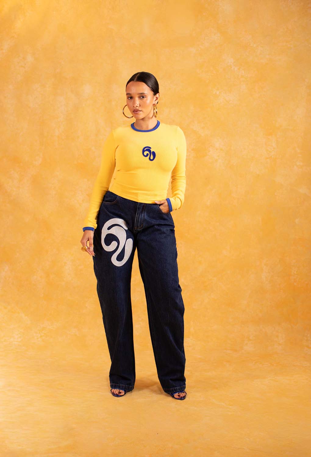 Nao Cotton Logo Embroidered Long Sleeve Top - Yellow