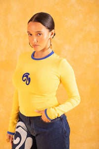 Nao Cotton Logo Embroidered Long Sleeve Top - Yellow