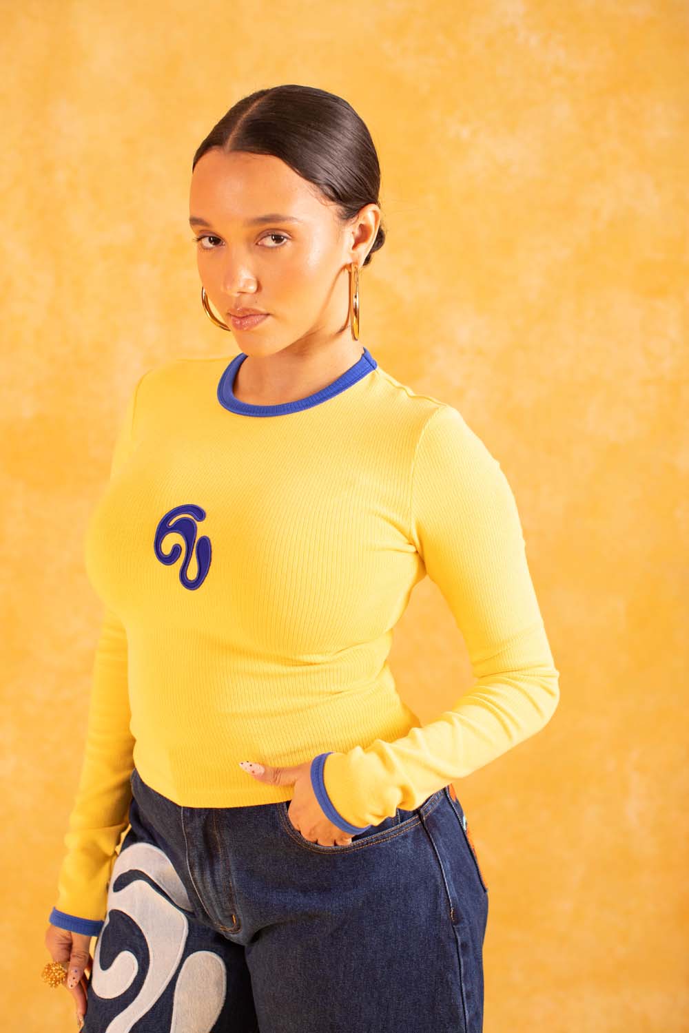 Nao Cotton Logo Embroidered Long Sleeve Top - Yellow