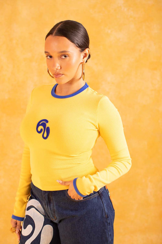 Nao Cotton Logo Embroidered Long Sleeve Top - Yellow