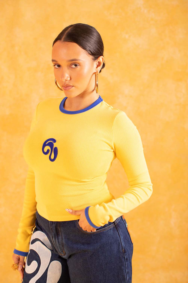 Nao Cotton Logo Embroidered Long Sleeve Top - Yellow