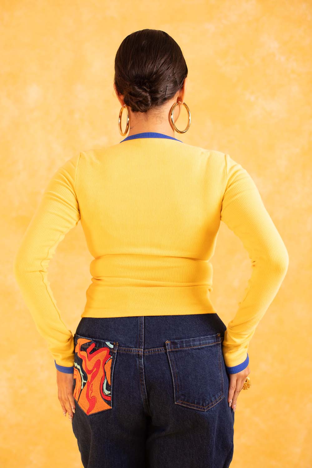 Nao Cotton Logo Embroidered Long Sleeve Top - Yellow