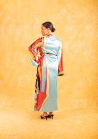 Anaya Silky Satin Printed Robe - Isimi Print - Blue