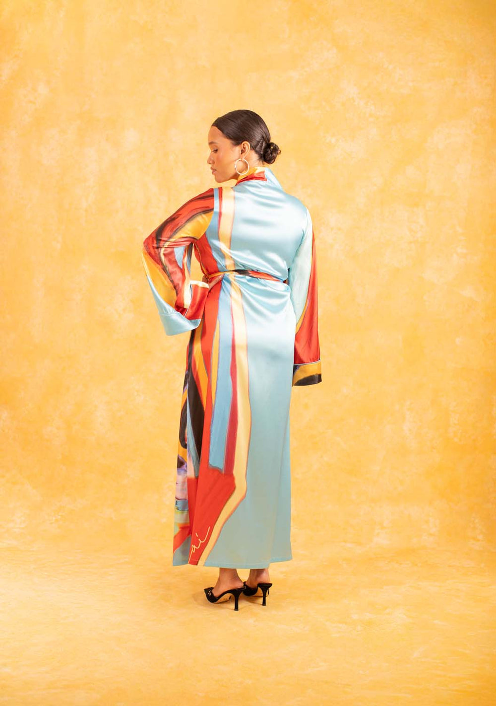 Anaya Silky Satin Printed Robe - Isimi Print - Blue